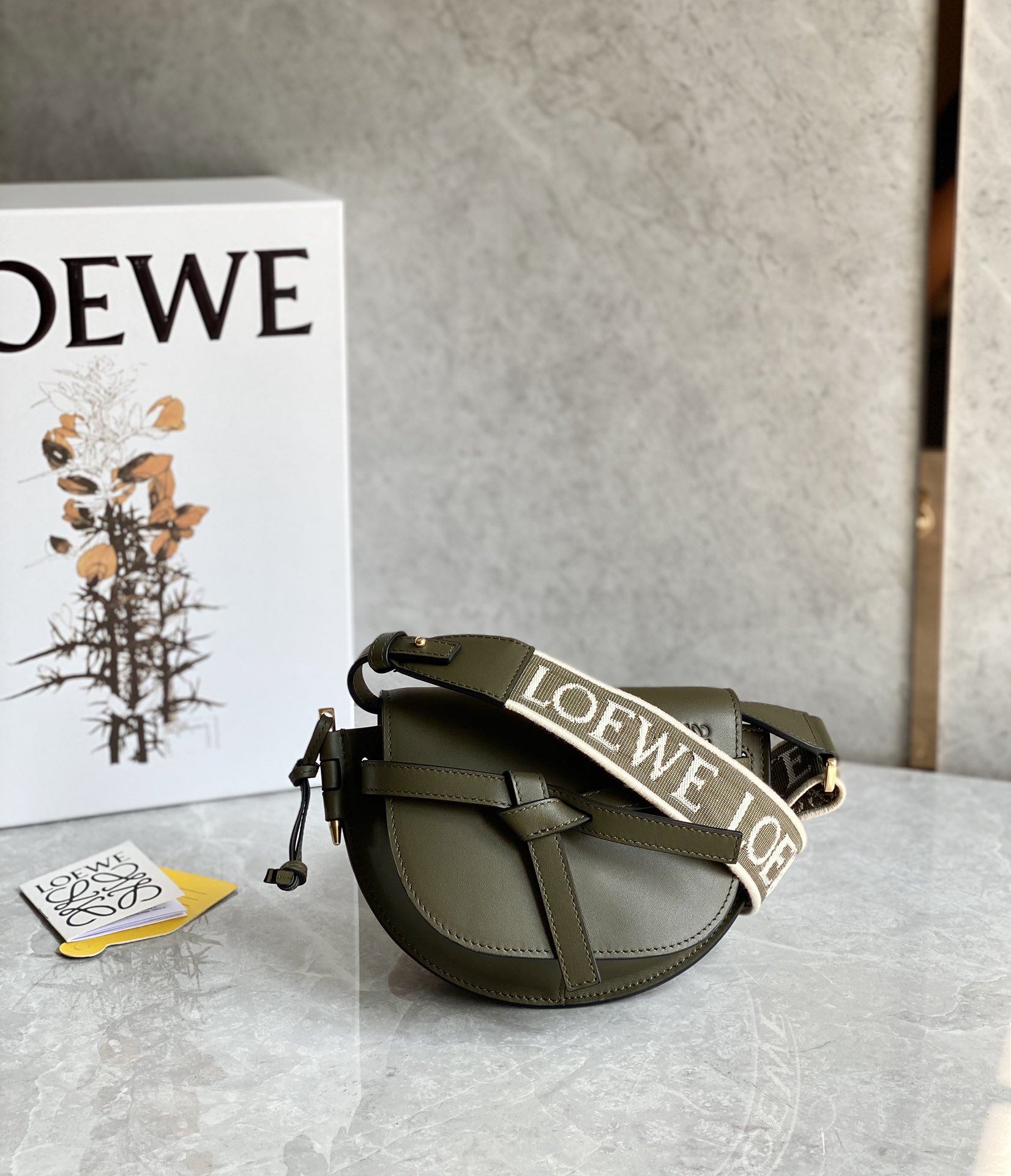 Loewe Mini Gate Dual Bag in Soft Calfskin and Jacquard Dark Green